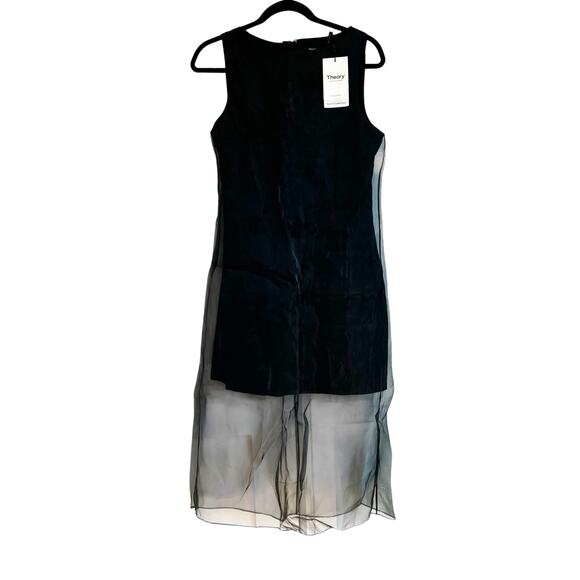 Theory Women's Organza Layer Mini Shift Dress Sleeveless Black Size 4 NWT - Picture 6 of 13